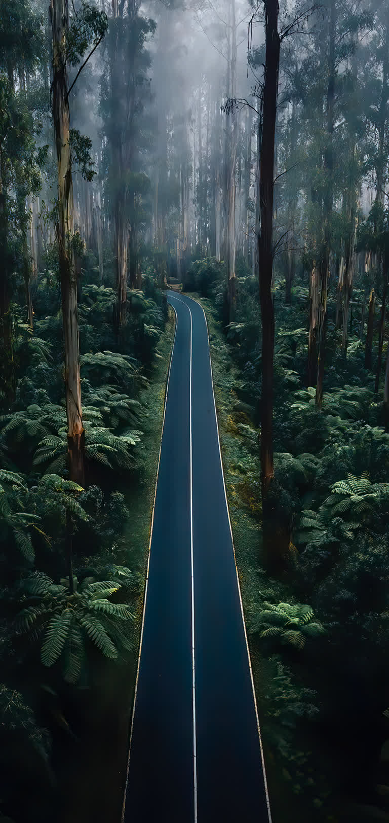 森林中间道路的鸟瞰图