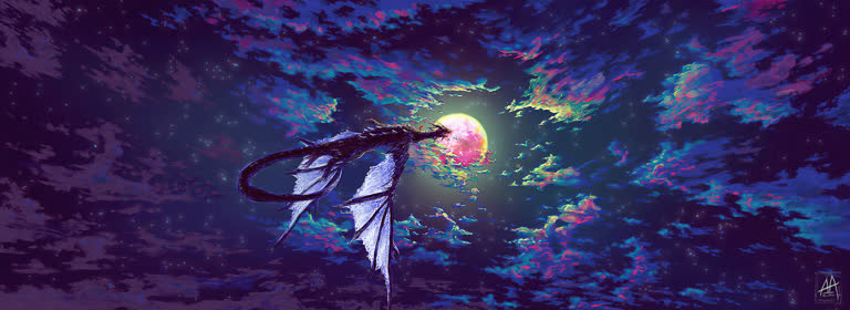 有一条龙在夜间在天空中飞翔