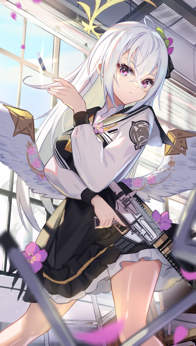 有一个女孩,手里拿着枪