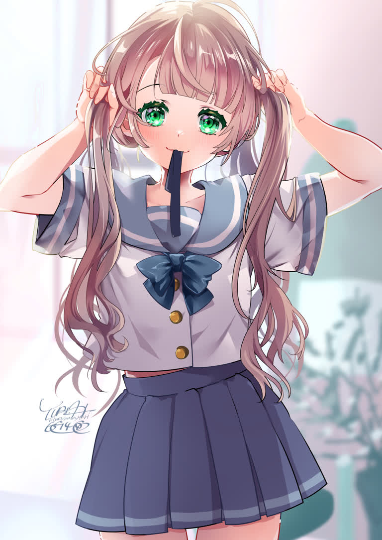 有个长发女孩穿着裙子和衬衫