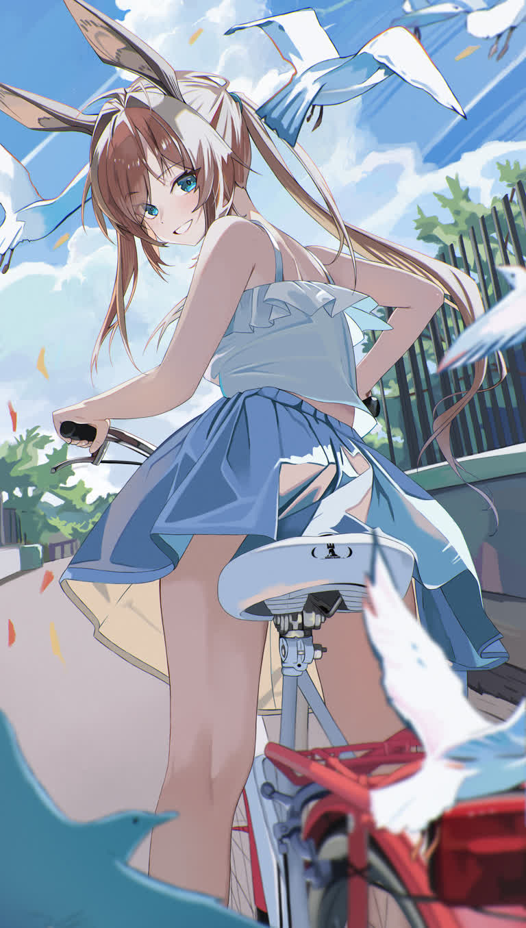 街上有一个骑自行车的女孩
