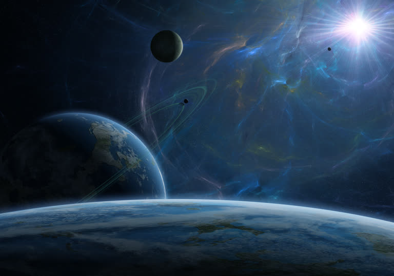 天空中有两颗行星,背景是太阳