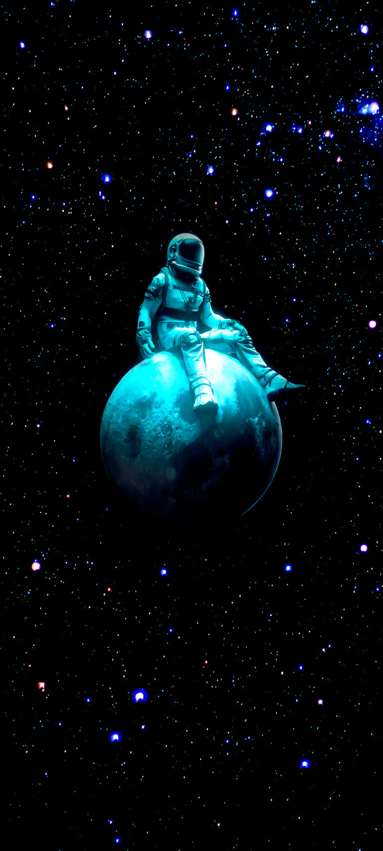 有一个小孩子骑在一个小星球的背上