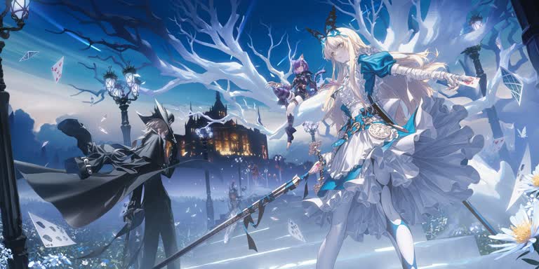 有一个女人,手持剑站在雪地里